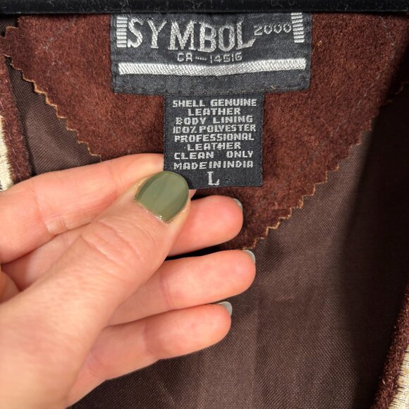 Vintage Western Suede Embroidered Vest Brown Cream Boho Ranch Cowgirl Size Large - Picture 5 of 6